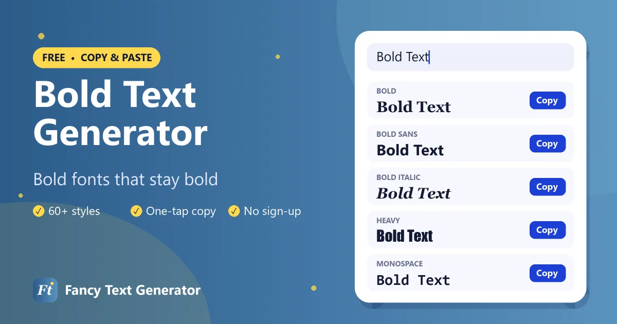 Bold text generator converting plain words into bold serif and bold sans fonts