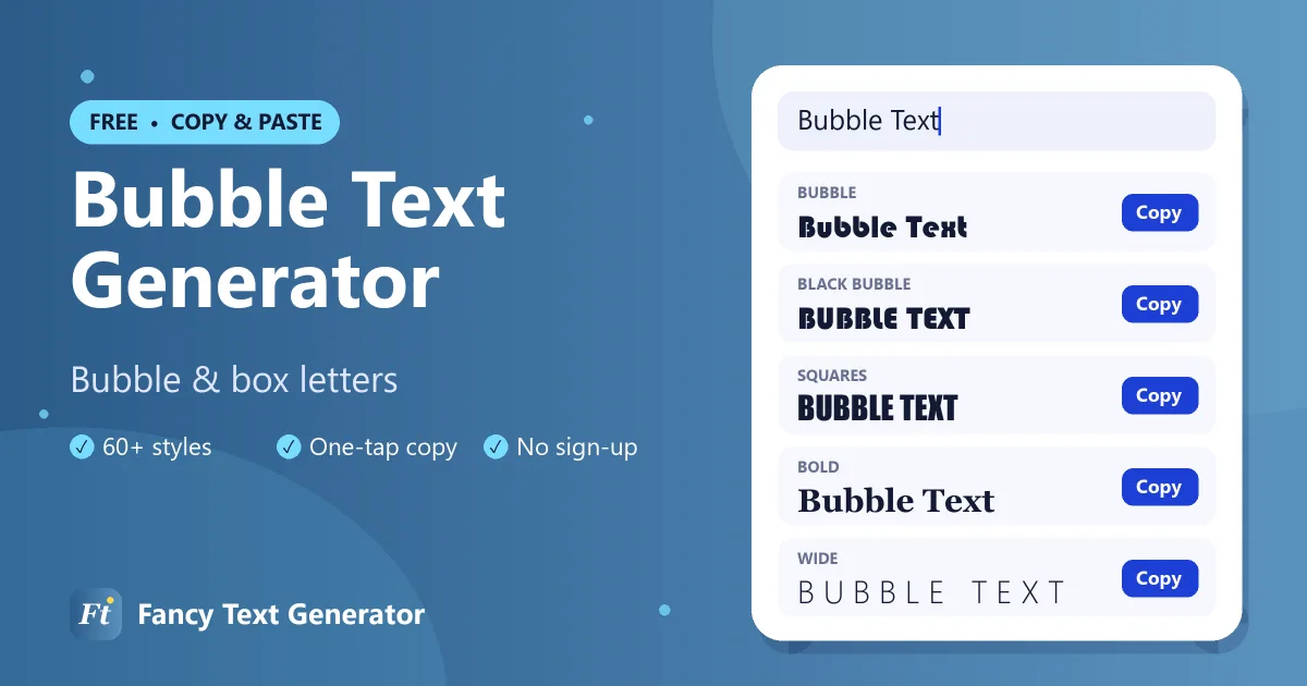 Bubble text generator showing circled bubble letters and square box letters