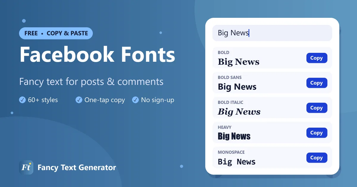 Facebook fonts generator showing bold and italic fancy text in a Facebook post
