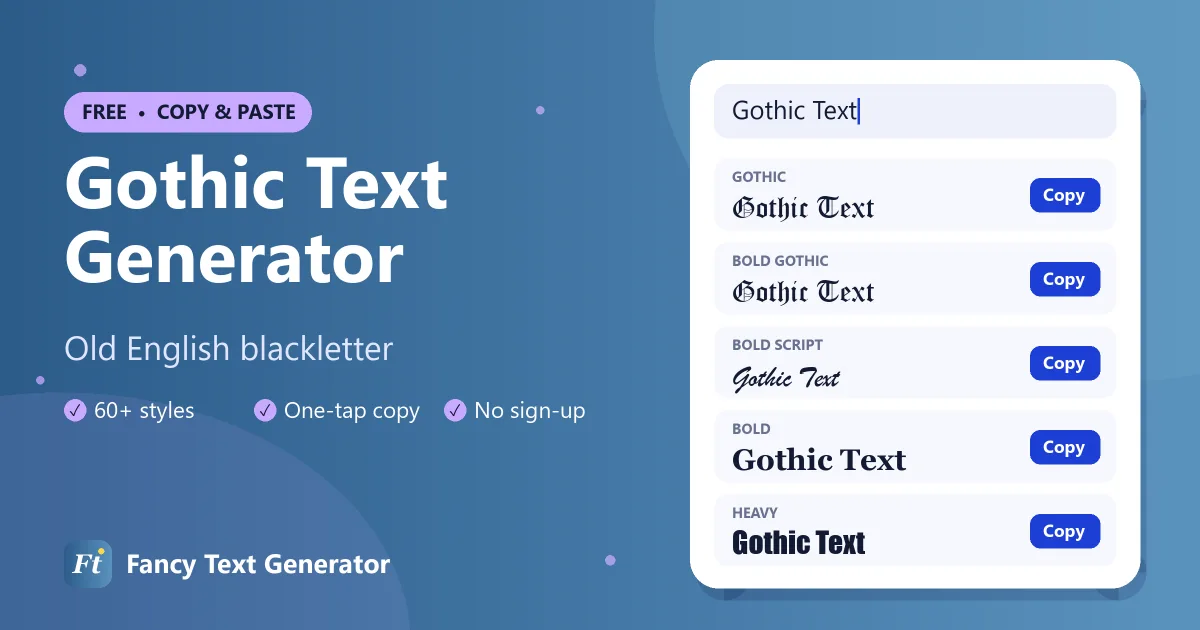 Gothic text generator showing old English blackletter font styles
